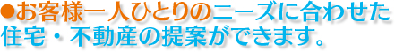 お客様一人ひとりのニーズに合わせた住宅・不動産の提案ができます。